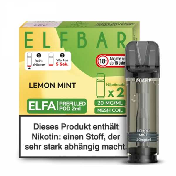 Lemon Mint 20mg Elf Bar Elfa Pod 2 Stück (Zitrone mit frischer Minze)