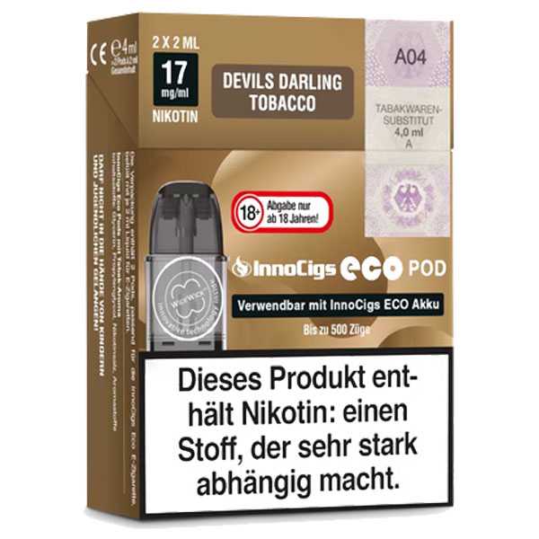 Devils Darling Tobacco 17mg InnoCigs Eco Pod 2 Stück kräftiger Tabak Geschmack