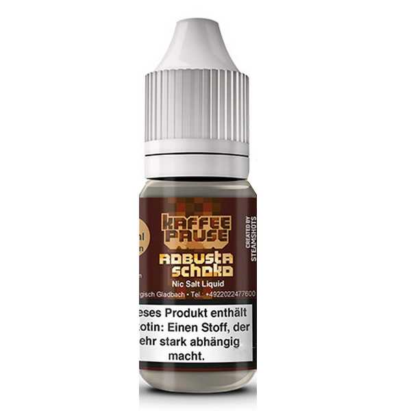 Robusta Schoko Steamshots Nikotinsalz Liquid 10ml excellenter Kaffeegeschmack verfeinert mit Schokolade