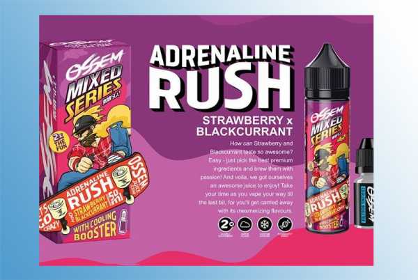 Adrenaline Rush Ossem Liquid 60ml + Cooling Booster Erdbeere trifft auf schwarze Johannisbeere