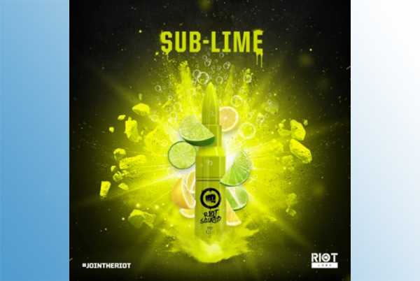 Sub Lime - Riot Squad Liquid 60ml Zitrusfrüchte treffen auf Waldfrüchte, mit den Hauptnoten Limette, Zitrone und schwarzer Johannisbeere